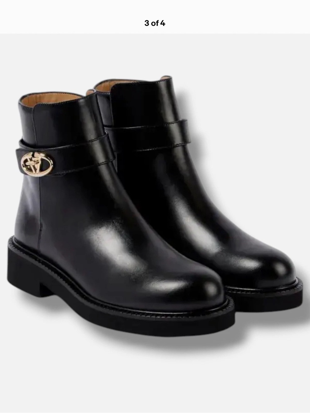 Valentino Garavani Black Leather Ankle Boots with Gold Logo Accent
